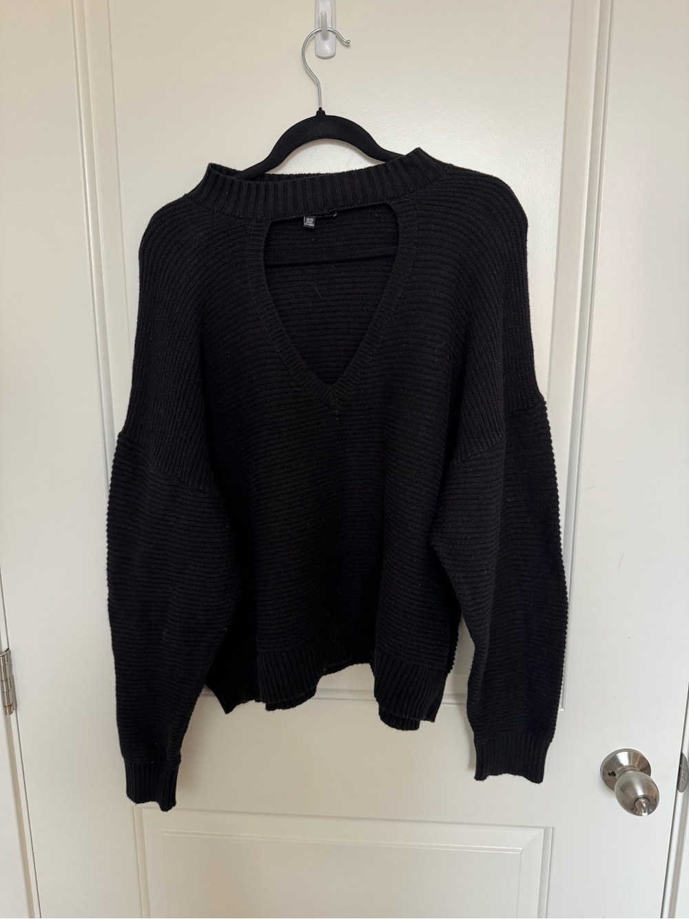 Eloquii Black V-Neck Chunky Ribbed Sweater